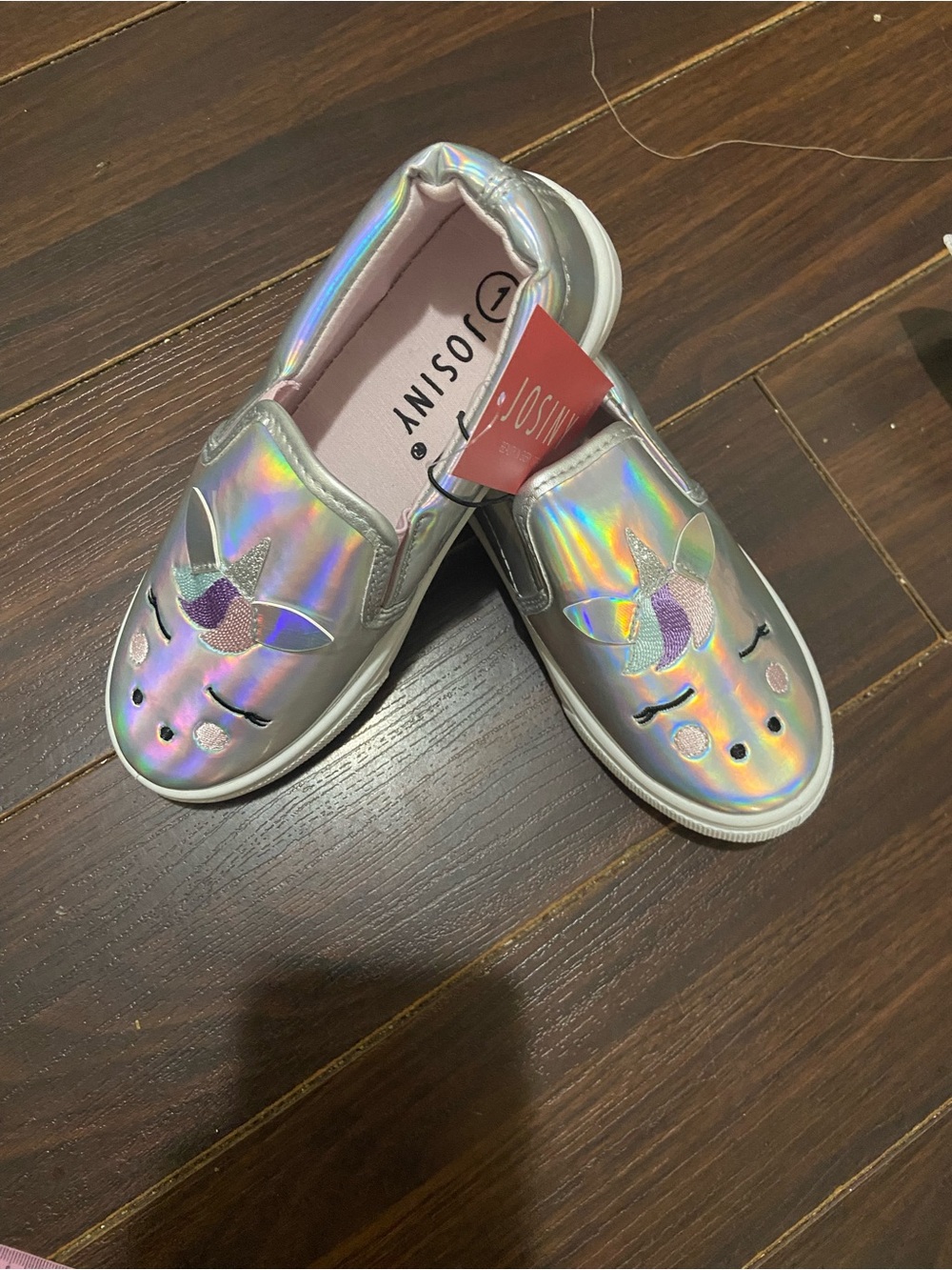 JOSINY Kids Unicorn Silver Sparkle Shoes Slip On for Girls Sneakers Size 1 NEW